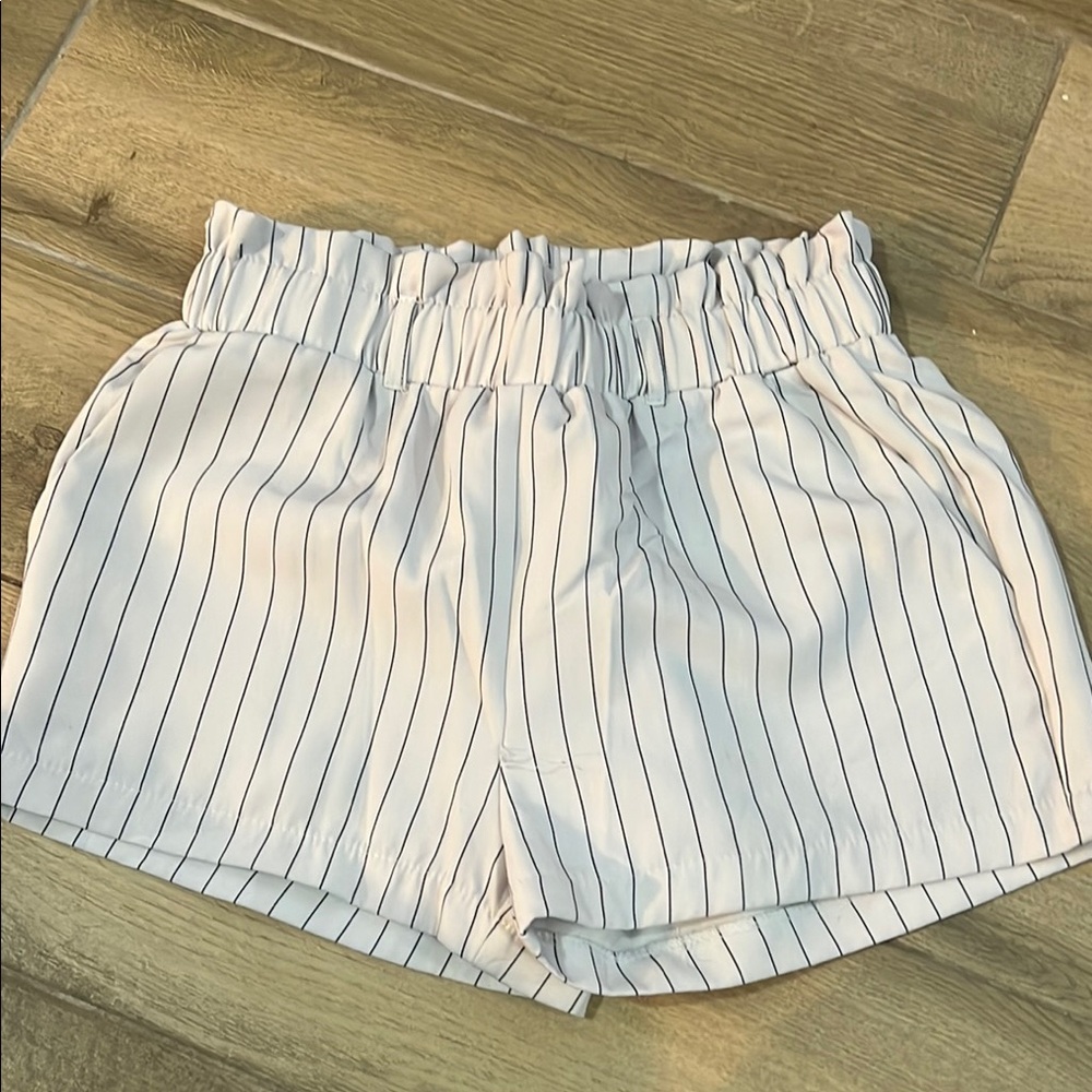 Revamped High Waist Striped Shorts - White and Black